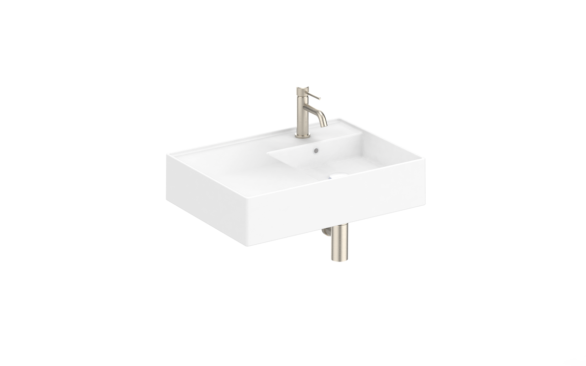ADP Teorema 600 mm Ceramic Wall Hung Basin, Gloss White — Right Offset / 1 tap hole
