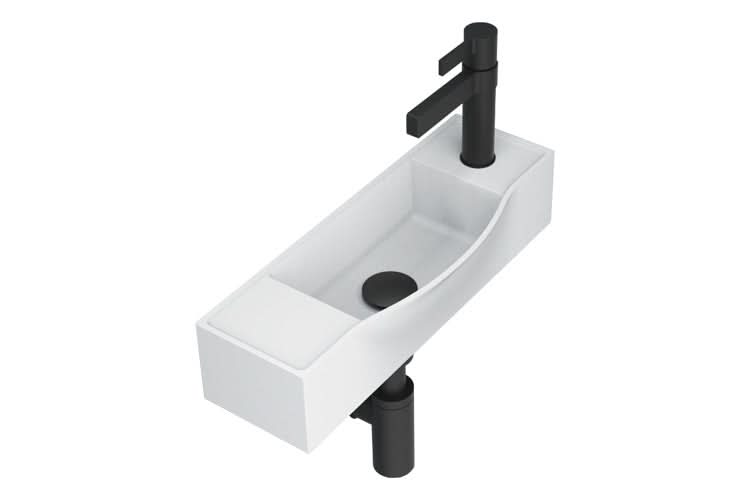 ADP Halo Right Taphole Solid Surface Wall Hung Basin, Gloss White
