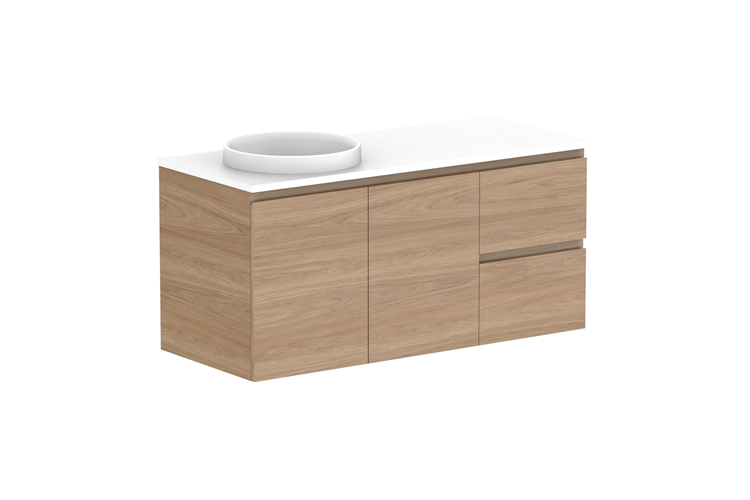 ADP Glacier Door & Drawer Twin Wall Hung Vanity - 1200mm / Stone Benchtop / Left Hand Bowl