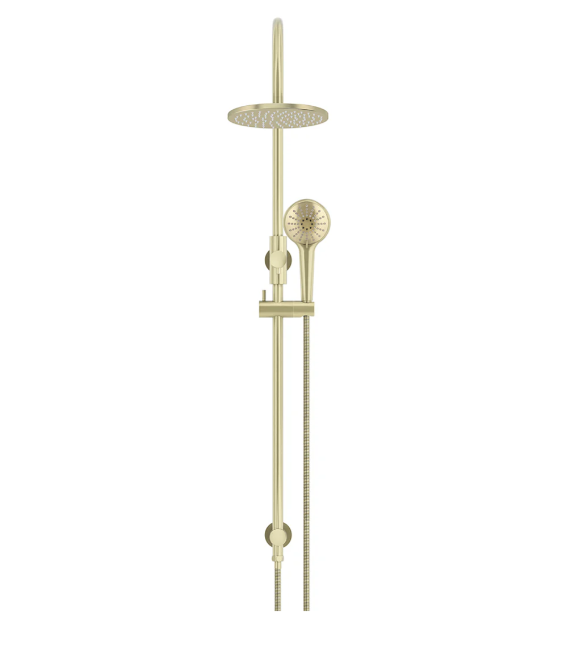 Meir 200mm Round Gooseneck Overhead Shower Rail, Three Function Hand Shower, Tiger Bronze