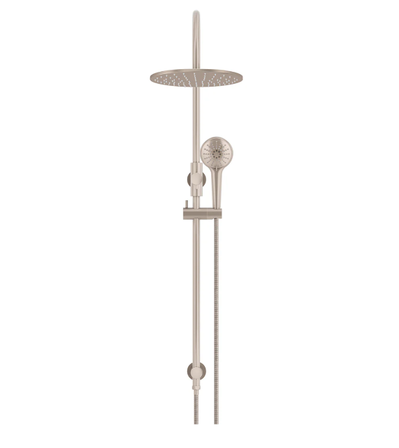 Meir 300mm Round Gooseneck Overhead Shower Rail, Three Function Hand Shower, Champagne