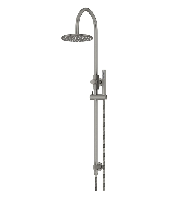 Meir 200mm Round Gooseneck Overhead Shower Set, Single Function Hand Shower, Shadow