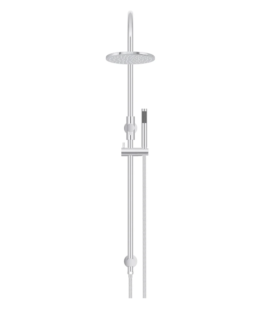 Meir 200mm Round Gooseneck Overhead Shower Set, Single Function Hand Shower, Polished Chrome