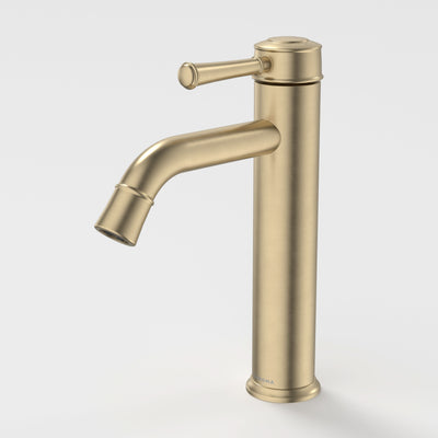 Caroma Riviere Mid Tower Basin Mixer, Brushed Brass