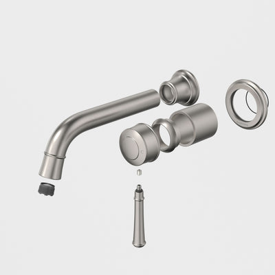 Caroma Riviere Wall Basin/Bath Outlet 175mm - Trim Kit, Brushed Nickel