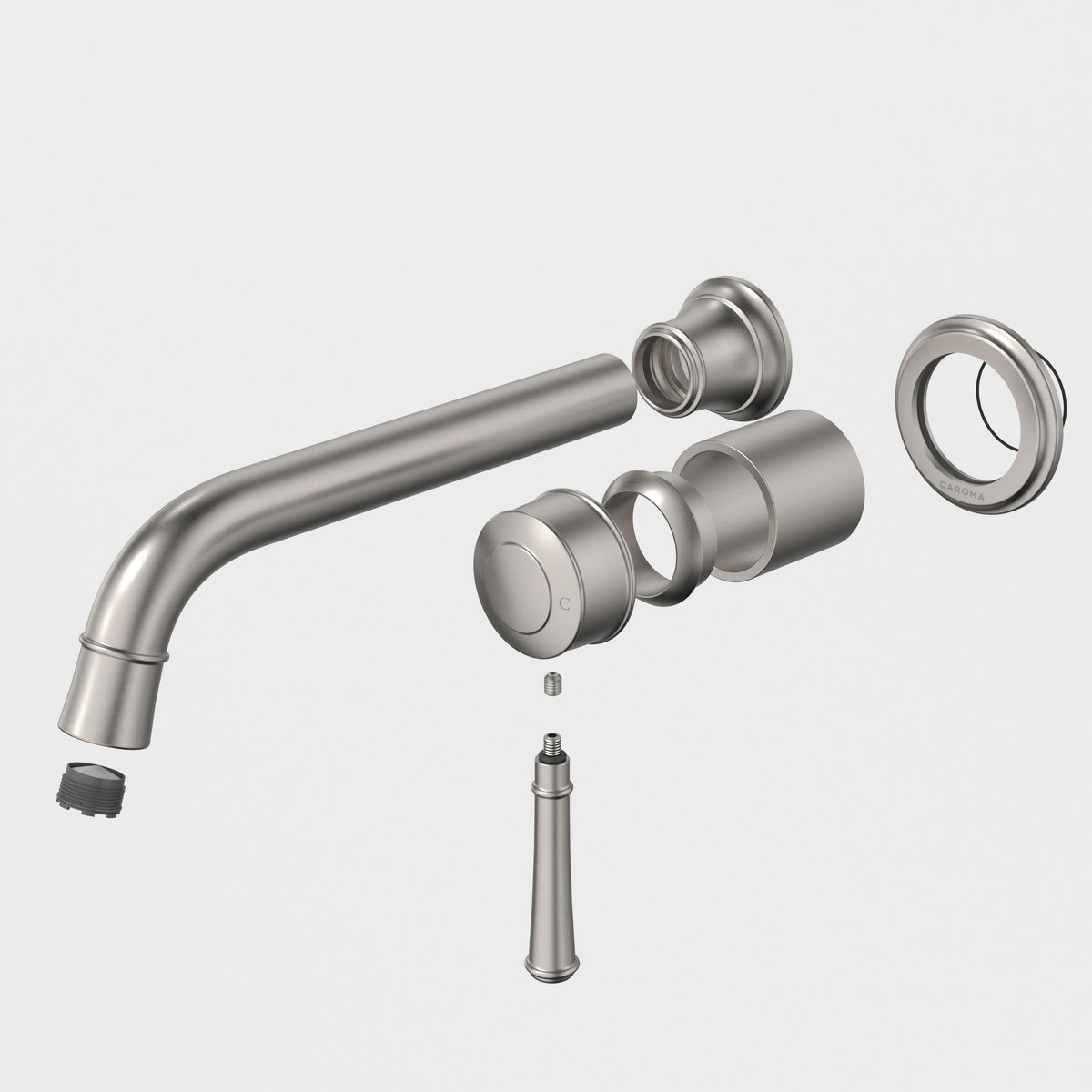 Caroma Riviere Wall Basin/Bath Outlet 210mm - Trim Kit, Brushed Nickel