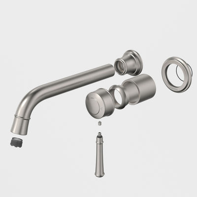 Caroma Riviere Wall Basin/Bath Outlet 210mm - Trim Kit, Brushed Nickel