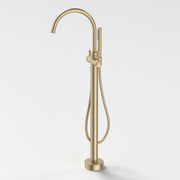 Caroma Riviere Freestanding Bath Filler with Handshower, Brushed Brass
