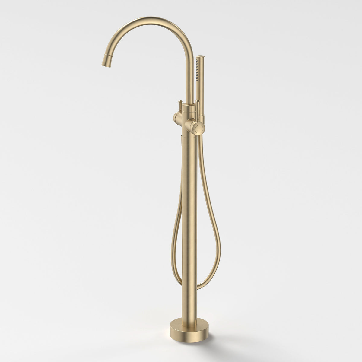 Caroma Riviere Freestanding Bath Filler with Handshower, Brushed Brass