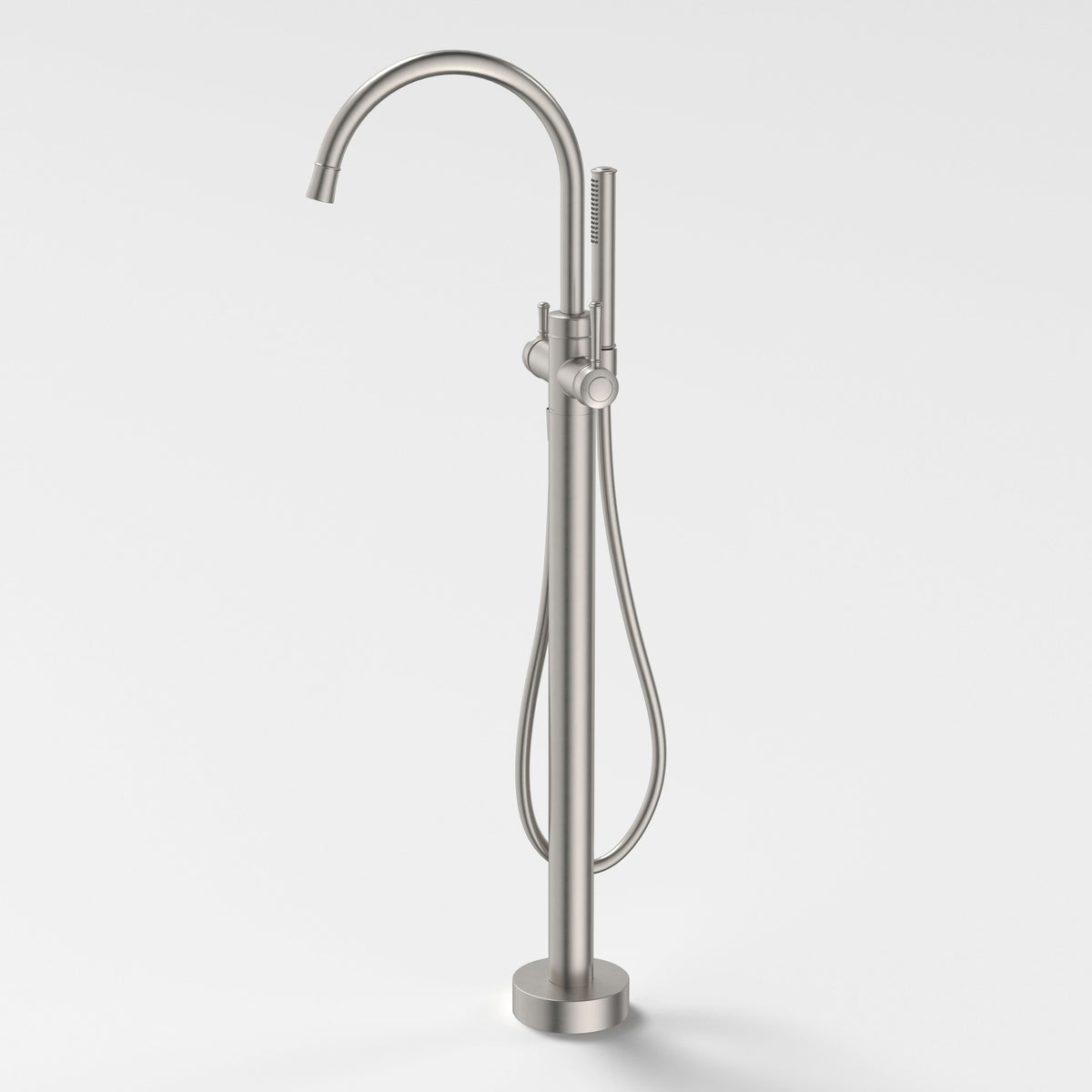 Caroma Riviere Freestanding Bath Filler with Handshower, Brushed Nickel