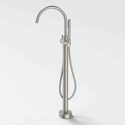 Caroma Riviere Freestanding Bath Filler with Handshower, Brushed Nickel
