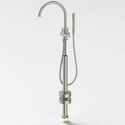 Caroma Riviere Freestanding Bath Filler with Handshower - Trim Kit, Brushed Nickel