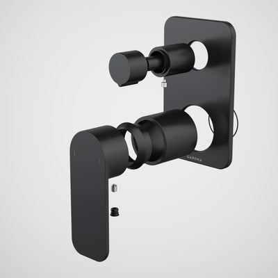 Caroma Luna II EasySwitch Bath/Shower Mixer with Diverter - Trim Kit (In wall body not included), Satin Black