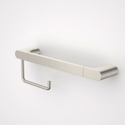Caroma Urbane II Universal Rail 400mm + Toilet Roll Holder Set, Brushed Nickel