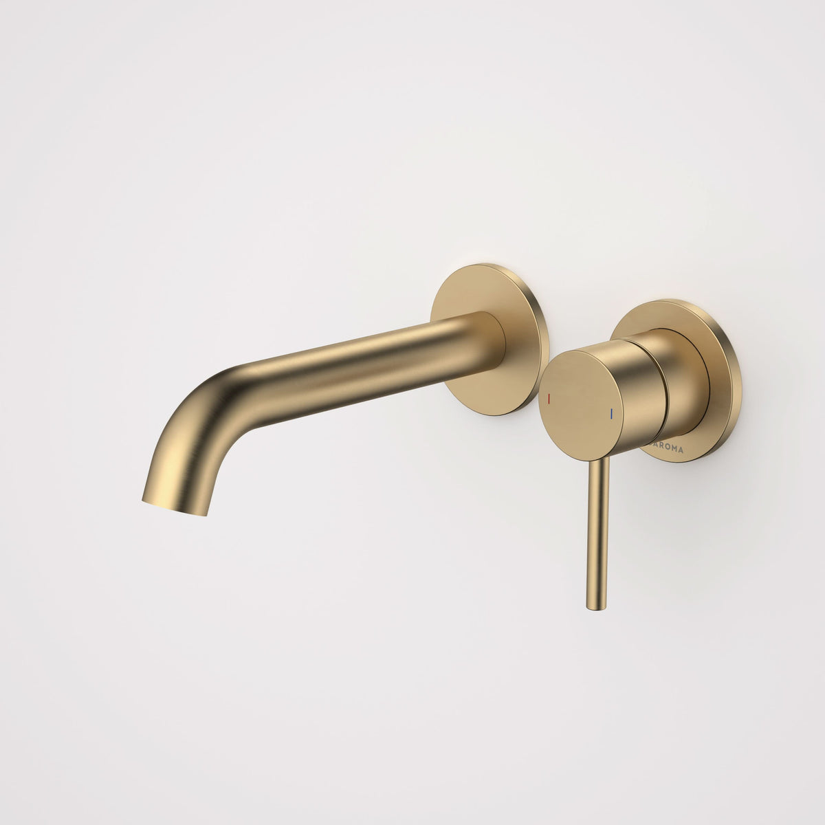 Caroma Liano II 175mm Wall Basin / Bath Mixer (2 x Round Cover Plates) - Lead Free, Brushed Brass