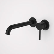 Caroma Liano II 210mm Wall Basin / Bath Mixer (2 x Round Cover Plates), Matte Black