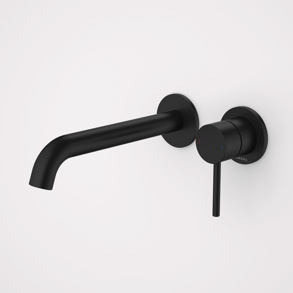 Caroma Liano II 210mm Wall Basin / Bath Mixer (2 x Round Cover Plates), Matte Black