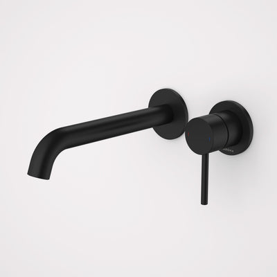 Caroma Liano II 210mm Wall Basin / Bath Mixer (2 x Round Cover Plates), Matte Black