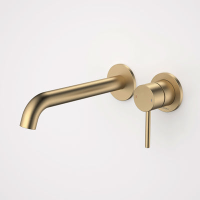 Caroma Liano II 210mm Wall Basin / Bath Mixer (2 x Round Cover Plates), Brushed Brass