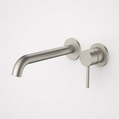 Caroma Liano II 210mm Wall Basin / Bath Mixer (2 x Round Cover Plates), Brushed Nickel