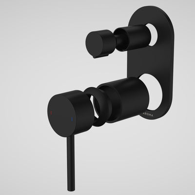 Caroma Liano II Bath / Shower Mixer With Diverter Trim Kit (Round Cover Plate), Matte Black