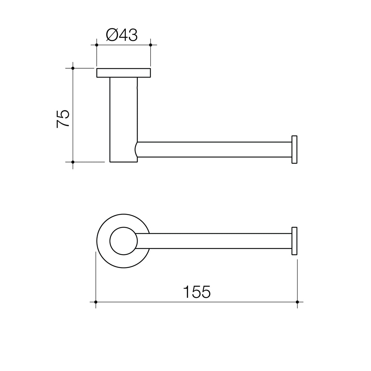 Caroma Liano II toilet roll holder dimensions