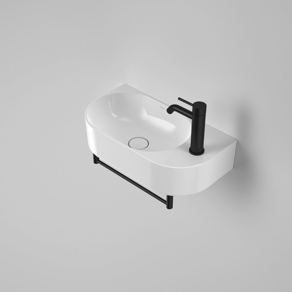 Caroma Liano II Hand Wall Basin Integrated Towel Rail, Matte Black