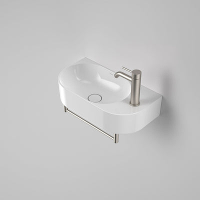 Caroma Liano II Hand Wall Basin Integrated Towel Rail, Brushed Nickel