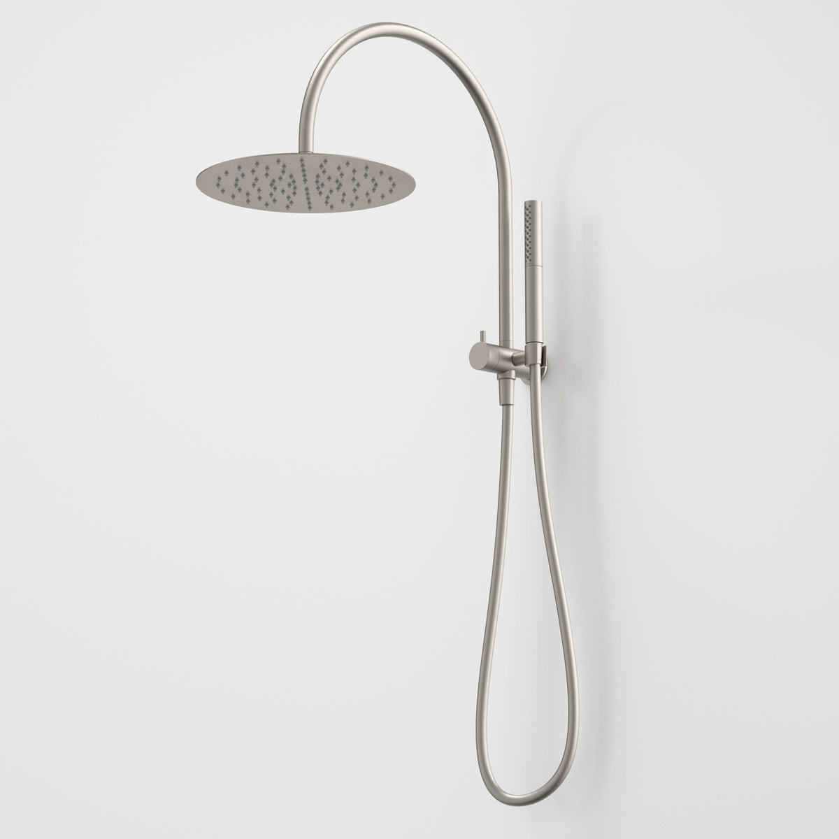 Caroma Liano II Compact Twin Shower with Overhead, Brushed Nickel