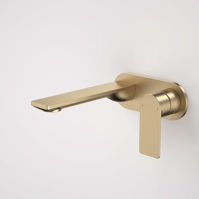 Caroma Urbane II 180mm Wall Basin / Bath Mixer - Round Cover Plate - Sales Kit, Brushed Brass