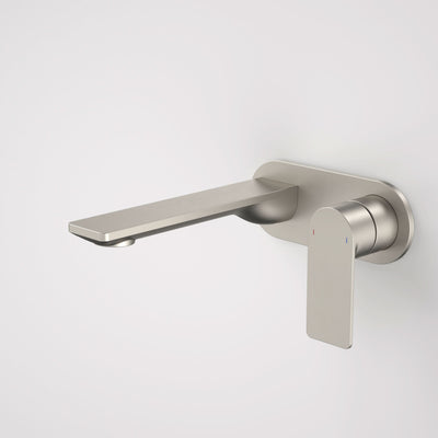 Caroma Urbane II 180mm Wall Basin / Bath Mixer - Round Cover Plate - Sales Kit, Brushed Nickel