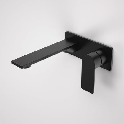 Caroma Urbane II 180mm Wall Basin / Bath Mixer - Rectangular Cover Plate - Sales Kit, Matte Black