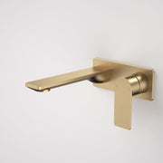 Caroma Urbane II 180mm Wall Basin / Bath Mixer - Rectangular Cover Plate - Sales Kit, Brushed Brass