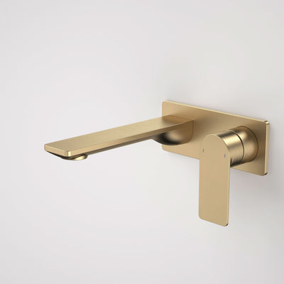 Caroma Urbane II 180mm Wall Basin / Bath Mixer - Rectangular Cover Plate - Sales Kit, Brushed Brass