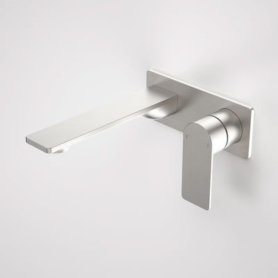 Caroma Urbane II 180mm Wall Basin / Bath Mixer - Rectangular Cover Plate - Sales Kit, Brushed Nickel
