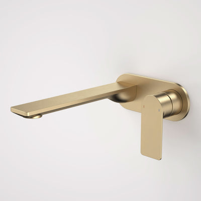 Caroma Urbane II 220mm Wall Basin / Bath Mixer - Round Cover Plate - Sales Kit - Lead Free, Brushed Brass