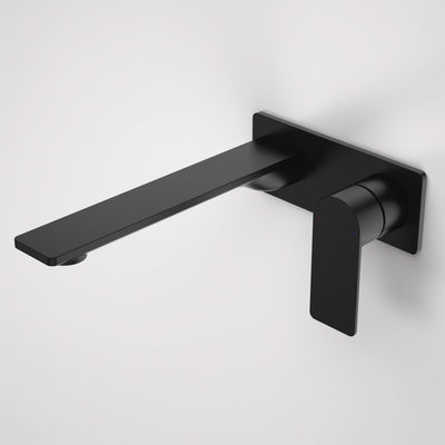 Caroma Urbane II 220mm Wall Basin / Bath Mixer - Rectangular Cover Plate - Sales Kit, Matte Black