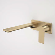 Caroma Urbane II 220mm Wall Basin / Bath Mixer - Rectangular Cover Plate - Sales Kit, Brushed Brass