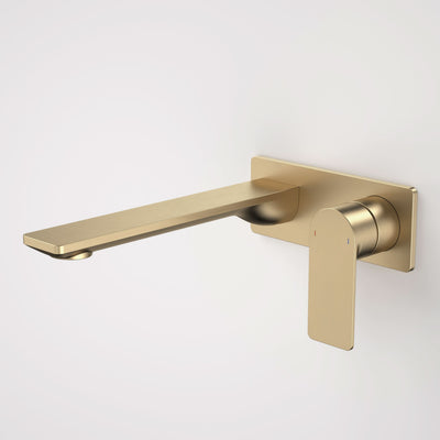 Caroma Urbane II 220mm Wall Basin / Bath Mixer - Rectangular Cover Plate - Sales Kit, Brushed Brass