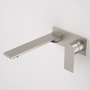 Caroma Urbane II 220mm Wall Basin / Bath Mixer - Rectangular Cover Plate - Sales Kit, Brushed Nickel