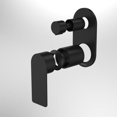 Caroma Urbane II Bath / Shower Mixer With Diverter Trim Kit - Round Cover Plate, Matte Black