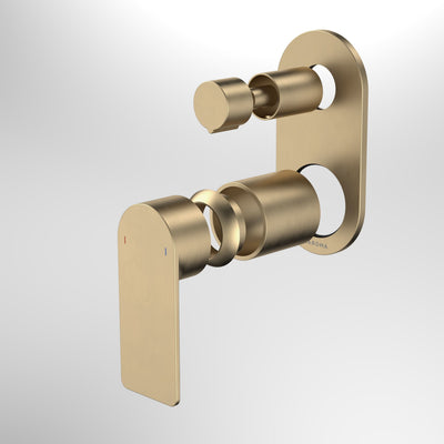 Caroma Urbane II Bath / Shower Mixer With Diverter Trim Kit - Round Cover Plate, Brushed Brass