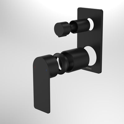 Caroma Urbane II Bath / Shower Mixer With Diverter Trim Kit - Rectangular Cover Plate, Matte Black