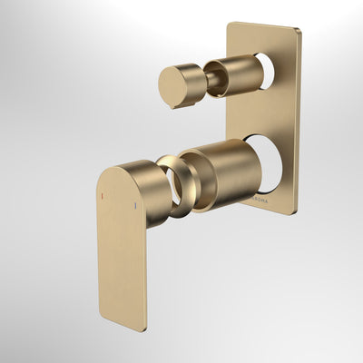 Caroma Urbane II Bath / Shower Mixer With Diverter Trim Kit - Rectangular Cover Plate, Brushed Brass