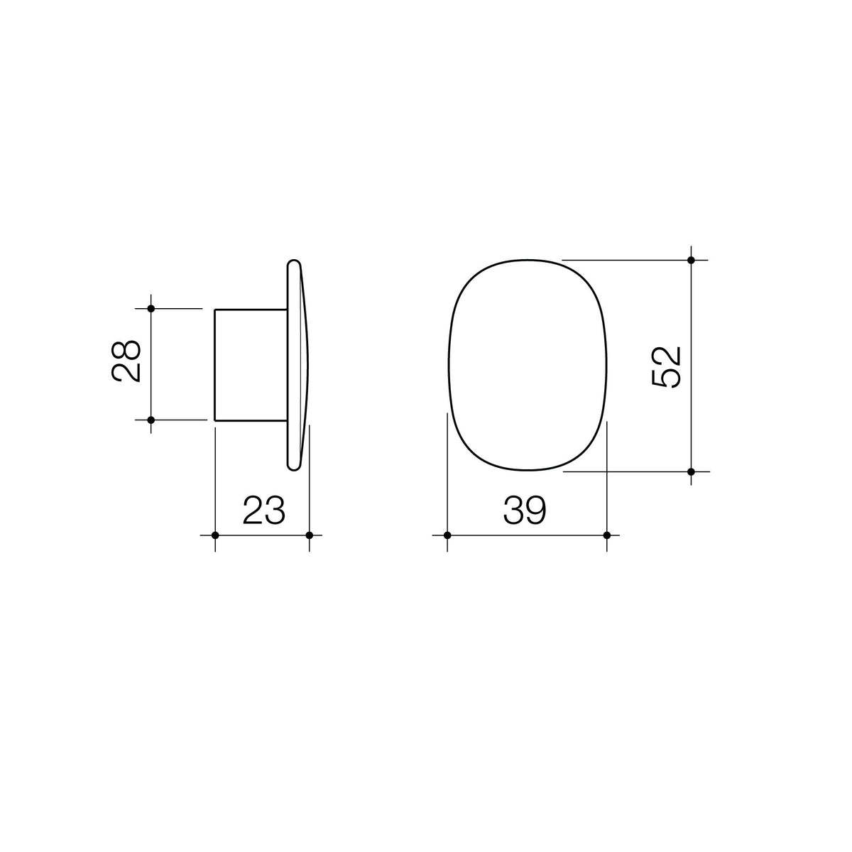 Caroma Contura II Robe Hook - Small technical dimensions