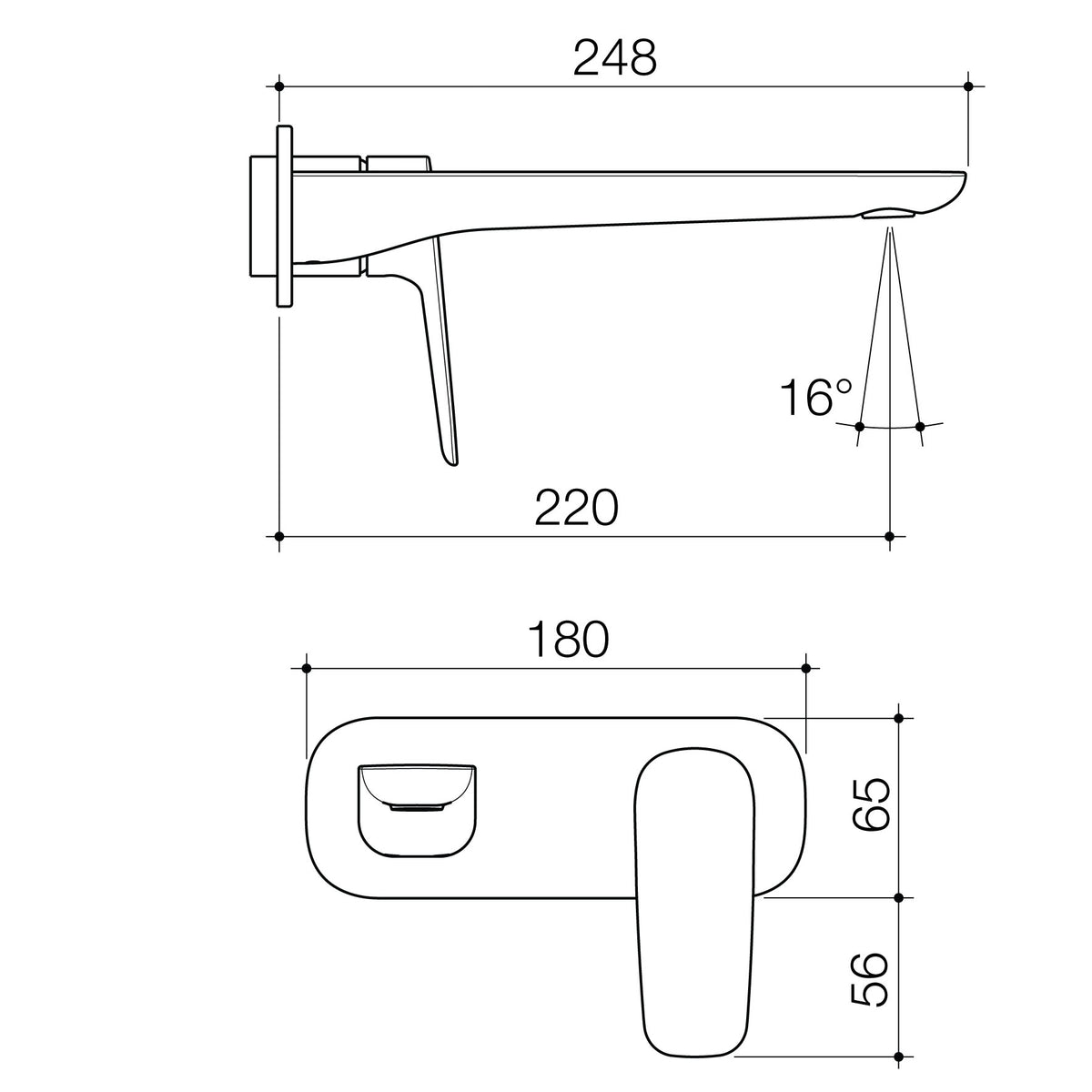 Caroma Contura II Wall Basin/Bath Mixer 220mm - Trim Kit technical dimensions