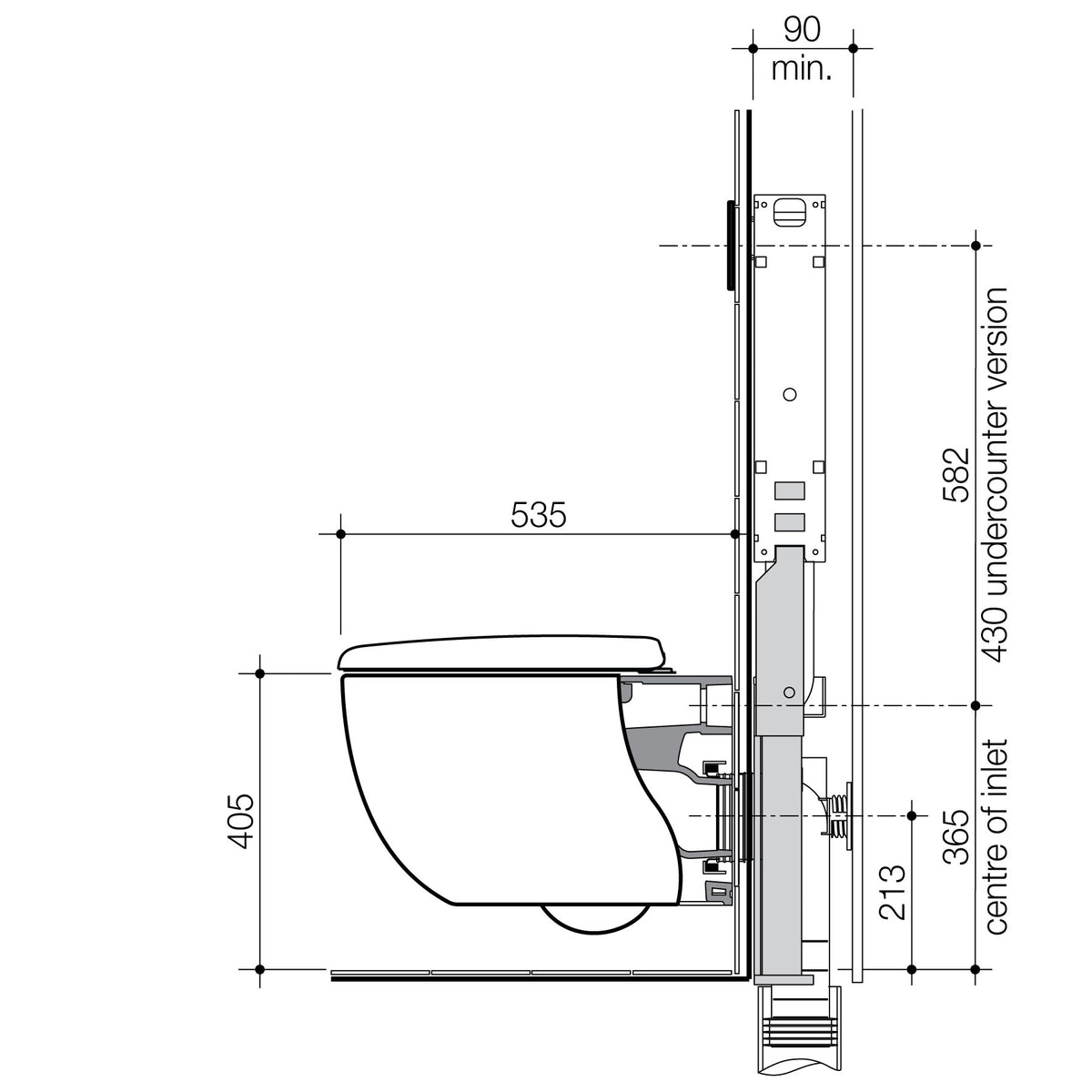 Caroma Contura II Cleanflush Wall Hung Invisi Series II Suite GermGard technical dimensions