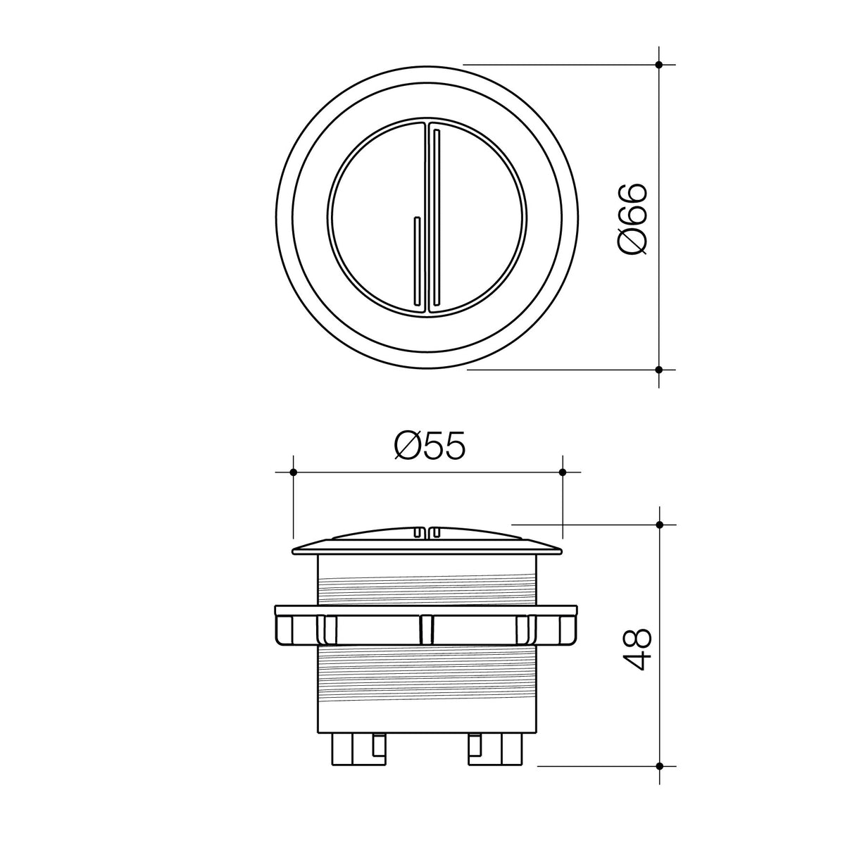 Caroma Bezel/Button Round Metal technical dimensions