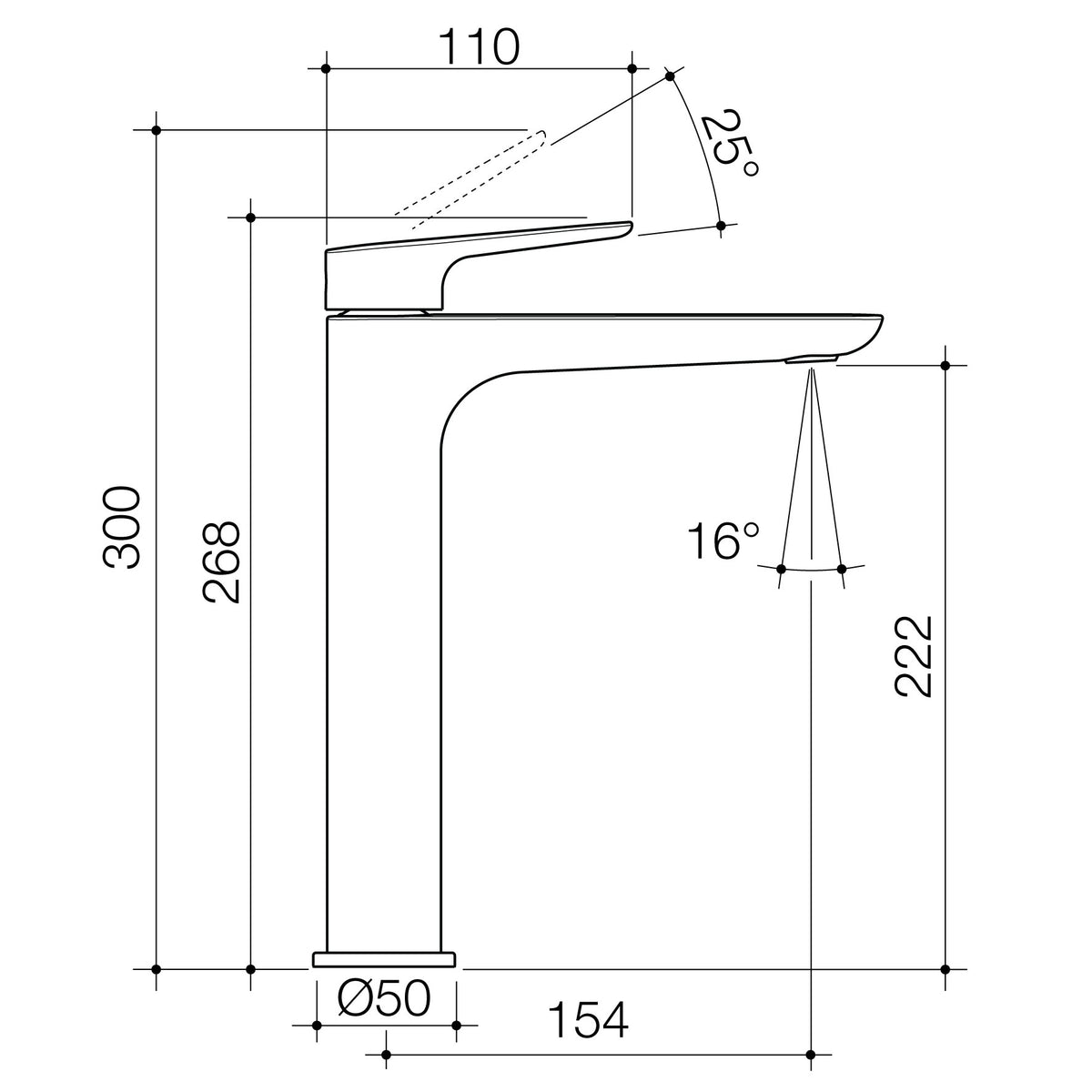 Caroma Contura II Tower Basin Mixer technical dimensions