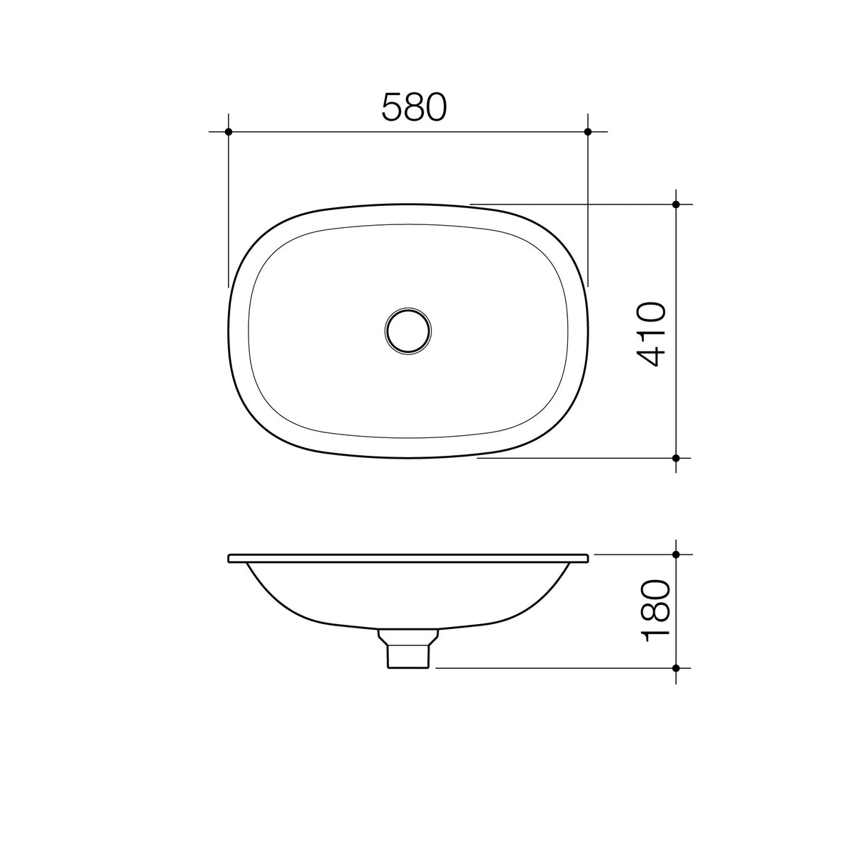 Caroma Contura II Undercounter Basin technical dimensions